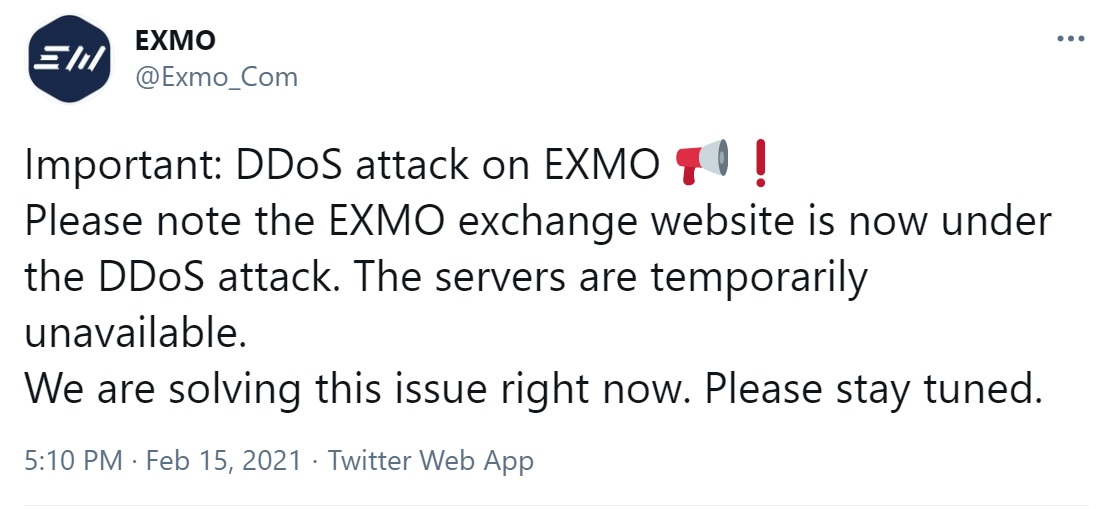 Exmo Exchange con sede en el Reino Unido está caído debido al ataque DDoS