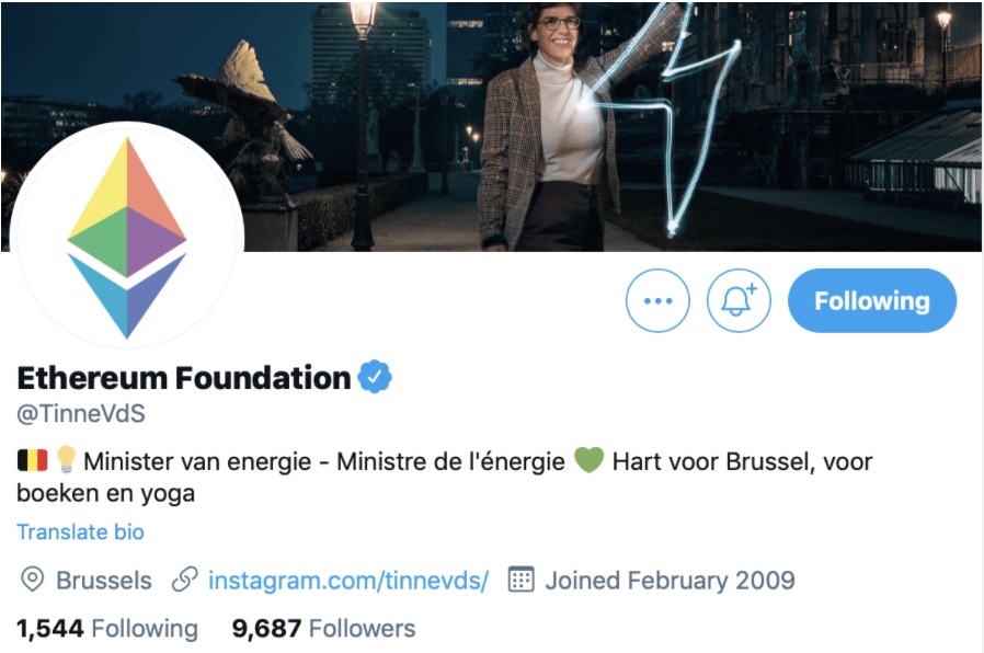 Estafador de 'Ethereum' piratea la cuenta de Twitter del ministro belga