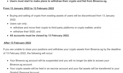 Binance Singapur cerrará todas las operaciones para febrero de 2022