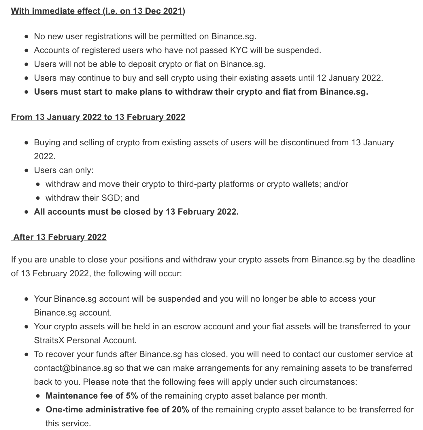 Binance Singapur cerrará todas las operaciones para febrero de 2022