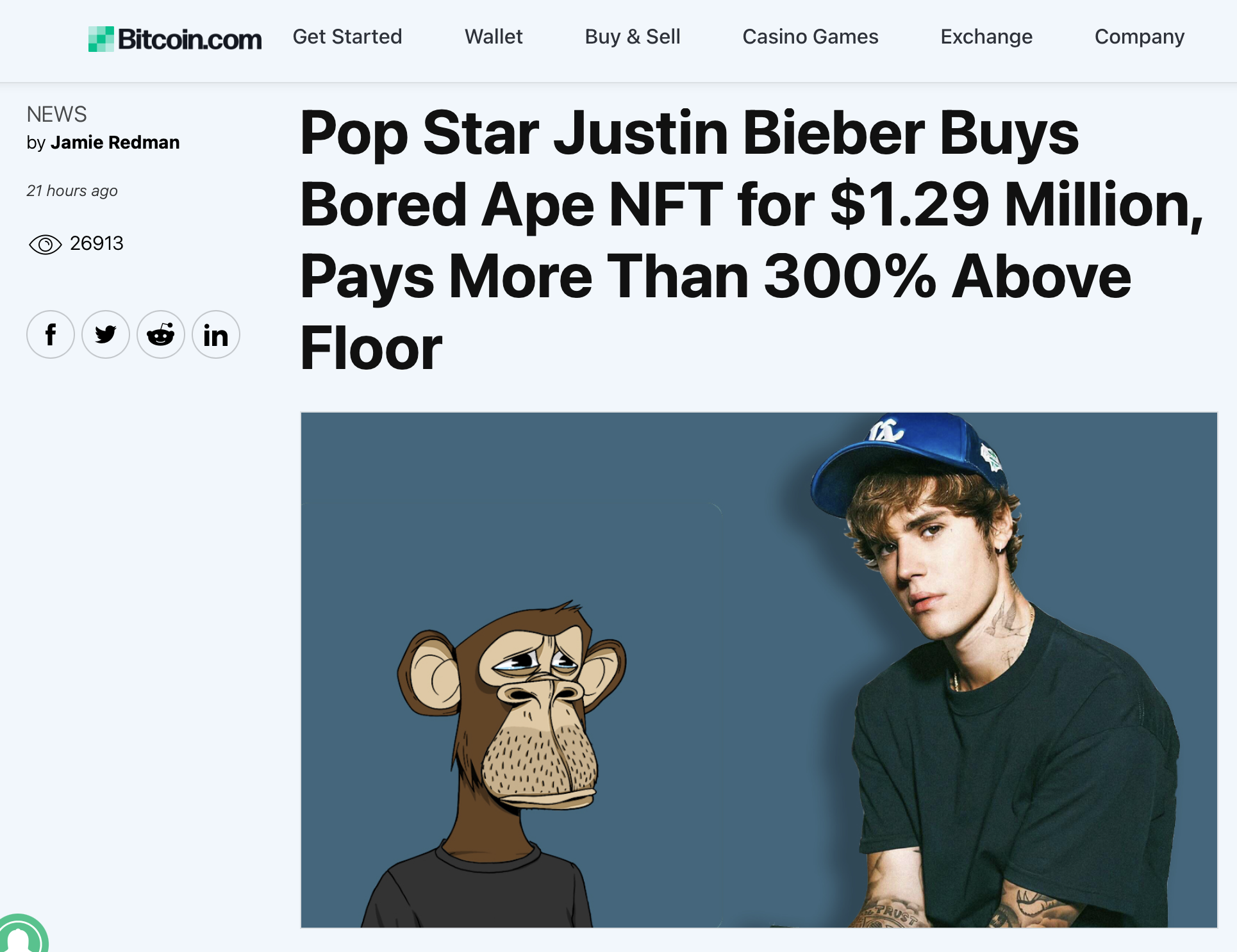 Justin Bieber informó haber comprado un NFT de Bored Ape, pero ¿es esto cierto?