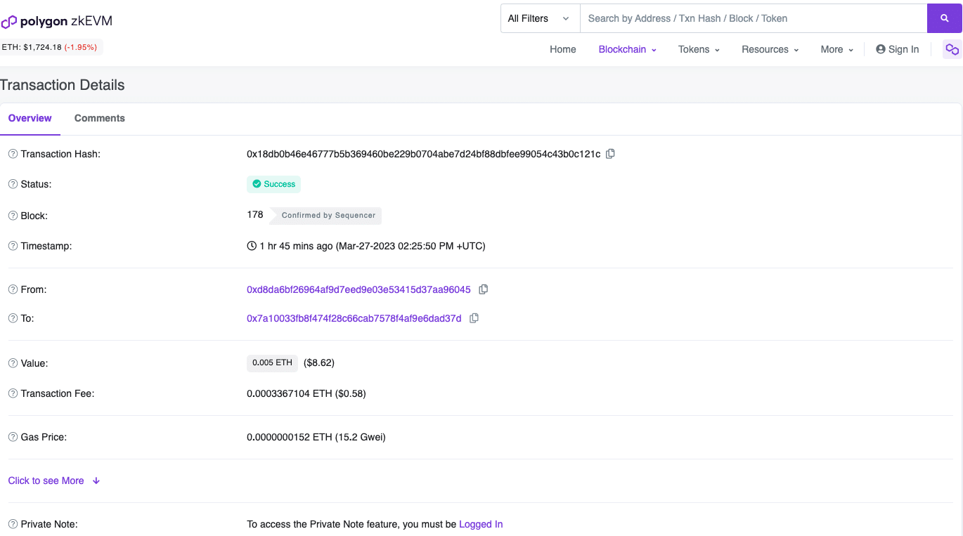 Polygon zkEVM primera transacción de Maiinnet por Vitalik Buterin