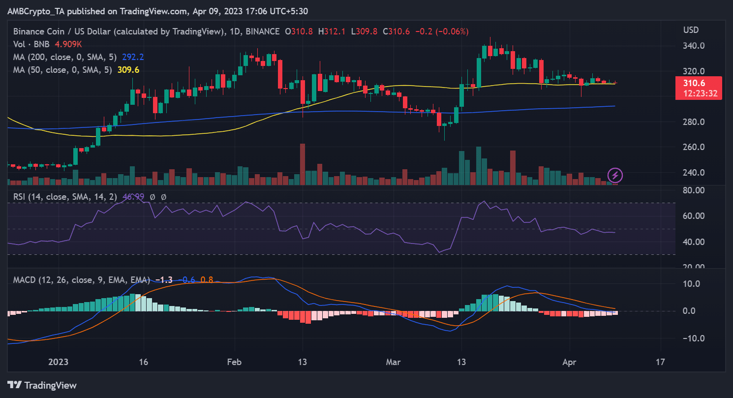 Movimiento de precios de Binance (BNB)