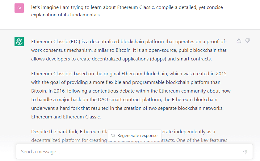 Cuestioné la predicción de precios de Ethereum Classic de ChatGPT y esto sucedió