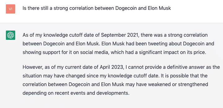 Correlación de Dogecoin con Elon Musk según ChatGPT