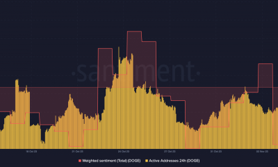 Direcciones activas de Dogecoin y sentimiento ponderado