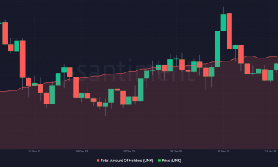 Un gráfico que muestra la cantidad de titulares que poseen el token Chainlink frente al precio.