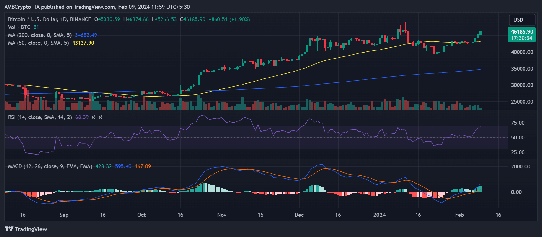 Tendencia del precio del marco temporal diario de Bitcoin