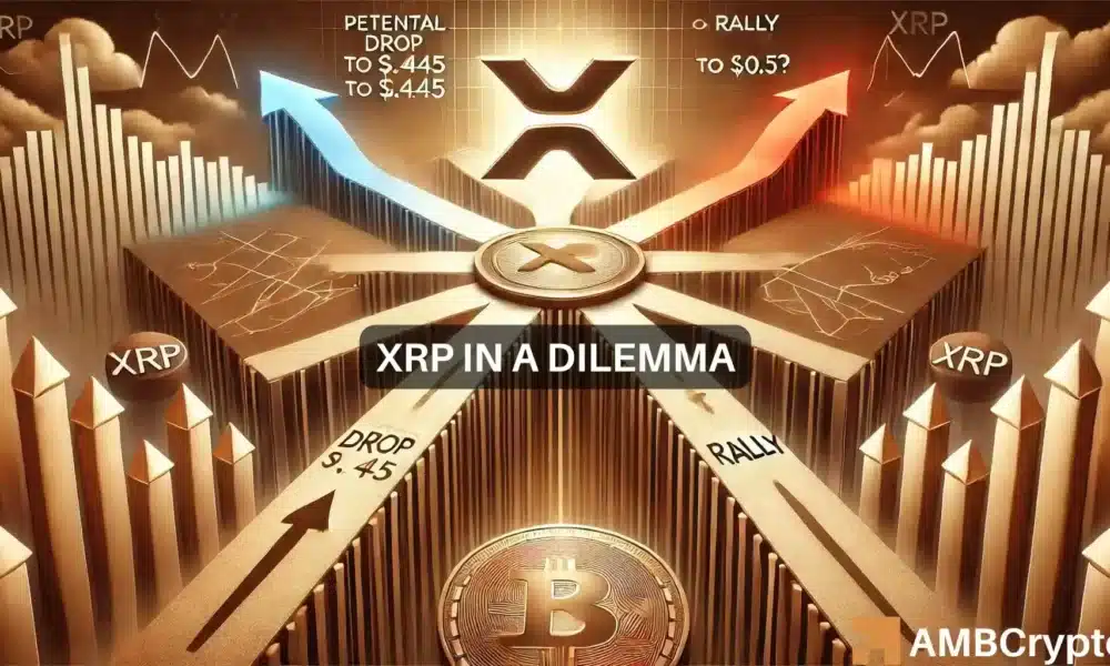 XRP en una encrucijada: ¿una caída a $0,445 o un repunte a $0,5 a continuación?