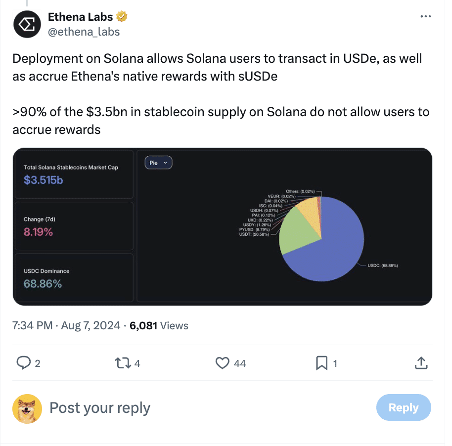 Solana da la bienvenida a la stablecoin USDe mientras Ethena Labs revela el respaldo de SOL
