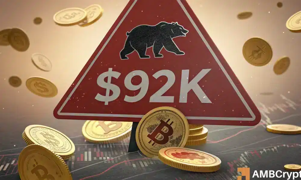 Bitcoin cae por debajo de STH RP de $ 92k: ¿se venderán los titulares de los titulares?