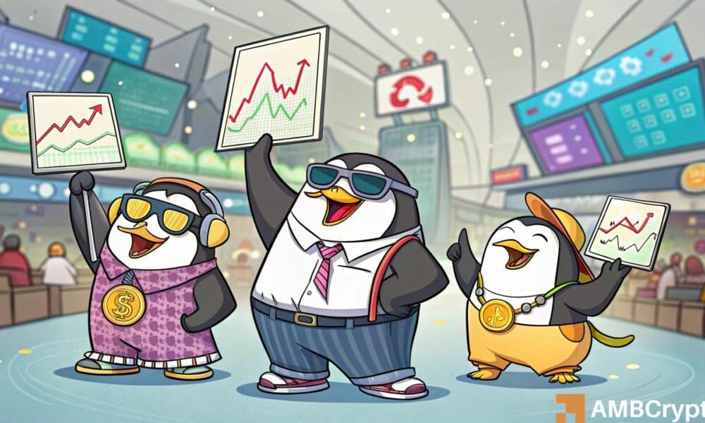 Pudgy Penguins aumenta el 142% en un mes.