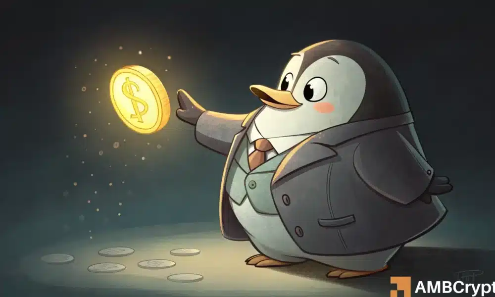 Pengu Rallies junto con Bitcoin: ¿Pueden los Bulls enfrentar la resistencia de $ 0.0141?